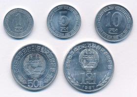 Észak Korea 1959-1987. 1ch-1W Al (5xklf), közte 1978. 50ch Al "30 éves a KNDK" forgalmi em...