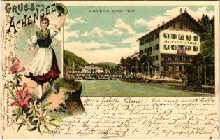 1899 (Vorläufer) Achensee, Mayers Gasthof / hotel and restaurant, folklore. Ottmar Zieher Art Nouveau, floral, litho