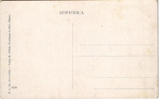 Slavonski Samac, Crkvena ulica, Savska obala / Templom utca, Száva part, kikötő, hajó, R. Pollak üzl...