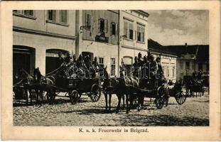 1917 Belgrade, Beograd; K.u.k. Feuerwehr / Austro-Hungarian military fire brigade, firefighters + K.u.k. Spitaldampfer Sophie