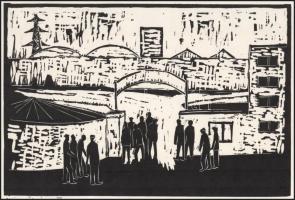 Olvashatatlan jelzéssel: Könnyűfémüzem. Fametszet, papír, jelzett, 20x30 cm