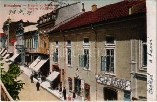 1918 Campulung Muscel, Hosszúmező, Kimpolung, Cimpolung (Arges); Negru Voda utca, cipész üzlet. Vasúti levelezőlapárusítás 6460. / Atelier de incaltaminte La "Progresul" Petre Teodorescu / Gasse / street, shoemaker shop