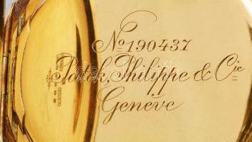 Patek Philippe 18K arany zsebóra. Jelzett szerkezet, hozzá eredeti papírral. Jelzett dupla 18K arany...