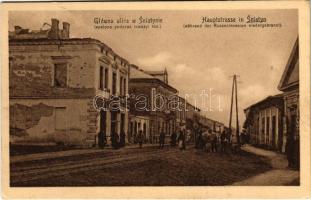 1916 Sniatyn, Snyatyn, Snjatin; Glówna ulica spalona podczas inwazyi ros. / hauptstrasse während der Russeninvasion / Fő utca romjai az orosz invázió után / WWI K.u.K. military, main street after the Russian invasion, destruction + M. kir. 202. honv. gy. dandár menetalakulásának parancsnoksága + TP 40