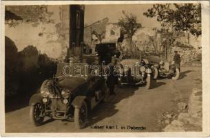 Doberdo; IV. Károly vezérkari autókkal. Postkartenverlag Bediene dich selbst (Brüder Kohn) / Kaiser Karl I. / Charles I of Austria with automobiles