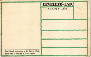 Síelő hölgy művészlap, téli sport, Diana krém reklám a hátoldalon / Skiing lady. Hungarian art postc...