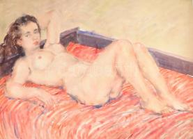 Erdei Sándor (1917-2002): Fekvő női akt. Akvarell, papír. Jelzett. Feltekerve. 72x97 cm