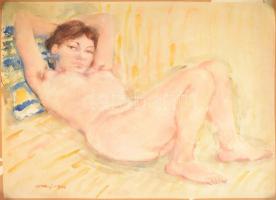 Erdei Sándor (1917-2002): Fekvő női akt, 1961. Akvarell, papír. Jelzett. Feltekerve. Lapszéli szakadással. 70x90 cm