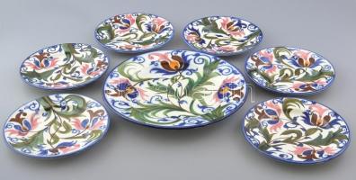 Láng és Mayer Városlőd. Kerámia fali tányér készlet. 6+1 darabos. Jelzett, kézzel festett, d: 31cm, ...