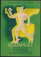1942 Budapesti Nemzetközi Vásár - Háborús vásár, art deco plakát, szign.: Konecsni György (1908-1970), karton attrap, használatlan, szép állapotban, 23,5×17 cm