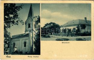 1942 Acsa, Evangélikus templom és utca részlet. Hangya szövetkezet kiadása (EK)