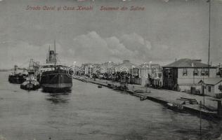 Sulina, Strada Carol, Casa Xenaki / road, house, port, steamship (Rb)