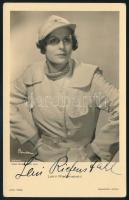cca 1932 Leni Riefenstahl (1902-2003) német filmrendező, Hitler kedvenc propagandafilmese, tehetséges filmrendező saját kezű aláírása fotólapján, jó állapotban / German film director, autograph signature