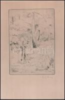 Láng Rudolf (1904-1991): Sétáló pár. Rézkarc, papír, jelzett, paszpartuban, 19,5×13,5 cm