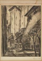 Kron Jenő (1882-1974): Olasz város. Rézkarc, papír, jelzett, paszpartuban, 24,5×19 cm