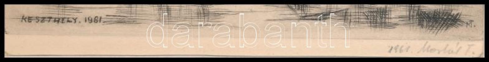 Moskál Tibor (1930-): Keszthely, 1961. Rézkarc, papír, jelzett, kartonra kasírozva, paszpartuban, 11...