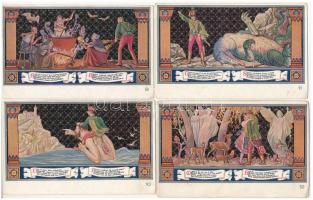 Budapest V. Egyetem utca 5. Erzsébet Királyné Szálló étterem és söröző pince, Sándor Béla falfestmén...