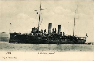 SMS Aspern az Osztrák-Magyar Haditengerészet Zenta-osztályú védett cirkálója / K.u.K. Kriegsmarine / Austro-Hungarian Navy Zenta-class protected cruiser. Dep. M. Clapis