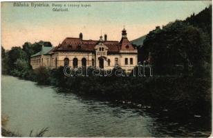 1921 Besztercebánya, Banská Bystrica; Gőzfürdő (közfürdő), Garam folyó. Strelinger Bernát kiadása / Parny a vanovy kupel / spa, on Hron riverside (EK)