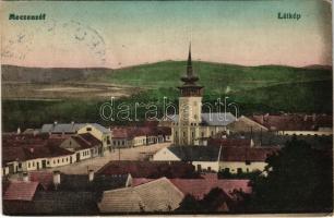 1918 Mecenzéf, Metzenzéf, Metzenseifen, Medzev; Fő utca, templom / main street, church (EK) + MECZENZÉF M.Á.V. vasúti bélyegző