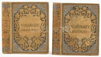 Vörösmarty lyrai költeményei I-II. köt. Rendezte s életrajzzal bevezette: Gyulai Pál. Bp., én., Méhner Vilmos. Az I. kötetben a költő arcképével. Kiadói aranyozott, festett egészvászon-kötés, aranyozott lapélekkel, kopott, foltos borítóval, néhány lapon aláhúzásokkal, kissé foltos lapokkal, ajándékozási sorokkal, a II. kötetben hiányzó elülső szennylappal, a hátsó szennylapja sérült, és a táblához ragadt.