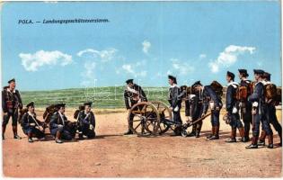 Pola, K.u.k. Kriegsmarine Landungsgeschützexerzieren. R. Marincovich Nro. 1. / Osztrák-magyar haditengerészet matrózai szárazföldi gyakorlaton / Austro-Hungarian Navy mariners on mainland training (EK)