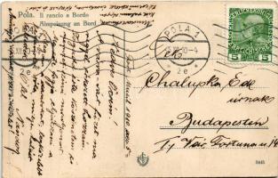 1910 Pola, Abspeisung an Bord, K.u.K. Kriegsmarine / Osztrák-magyar haditengerészet matrózai ebédeln...