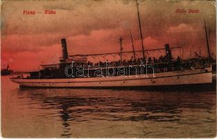 1910 Fiume, Rijeka; Molo Dante, SS STEFÁNIA egycsavaros tengeri személyszállító gőzhajó (Salondampfer). E. Modercin kiadása / Hungaro-Croatian single screw sea-going passenger steamer (EK)