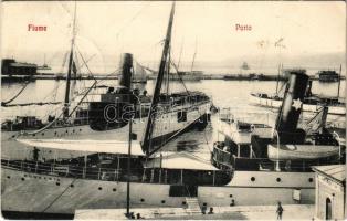 1909 Fiume, Rijeka; Pannonia (Cunard) kivándorlási hajó a kikötőben. Ad. Kirchhofer & Co. / Hungarian emigration ship at the port