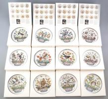 Hutschenreuther porcelán dísztányér, 12 db, Ole Winther terve, madarak, matricás, jelzett, eredeti dobozban, hibátlan , d: 16 cm
