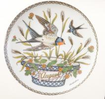 Hutschenreuther porcelán dísztányér, 12 db, Ole Winther terve, madarak, matricás, jelzett, eredeti d...