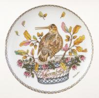 Hutschenreuther porcelán dísztányér, 12 db, Ole Winther terve, madarak, matricás, jelzett, eredeti d...