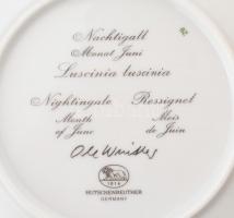 Hutschenreuther porcelán dísztányér, 12 db, Ole Winther terve, madarak, matricás, jelzett, eredeti d...