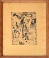 Láng Rudolf (1904-1991). Alakok. Rézkarc, papír, jelzett, üvegezett fakeretben, 22×17 cm