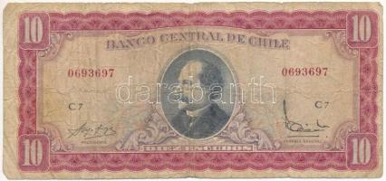 Chile DN (1962-1970) 10E C7 0693697 T:III- szakadás Chile ND (1962-1970) 10 Escudos C7 0693697 C:VG tear Krause P#139