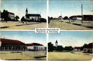 1935 Perbete, Pribeta; Római katolikus templom, Fő utca, zsinagóga, Községháza / Catholic church, main street, synagogue, town hall (EM)