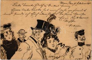 1898 (Vorläufer) Kézzel rajzolt művészlap / hand-drawn art postcard (fa)