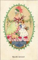 1916 Húsvéti üdvözlet / Easter greeting art postcard. B.K.W.I. 4637-3.