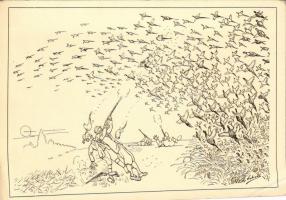 A dicső nap alkonyán / Der letzte Antrieb / The end of a glorious day hunting art postcard, hunters (EB)