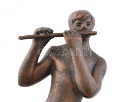 Nagy János: Furulyázó fiú akt 1958. Bronzírozott műgyanta. Jelzett. Furulyája ragasztott. m: 26 cm