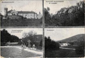 1933 Antalháza (Posta és vasútállomása Zirc), Rainprecht Kastély, Kerteskői sziklahasadék és vízesés, fürdőmedence és teniszpálya, sport, erdészlak (EB)