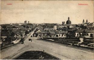 1909 Debrecen, látkép térrel és utcával, zsinagóga, villamos, Széchenyi szálloda. Thaisz Arthur kiadása (EK)