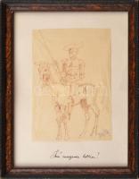 Tóth Ferenc (1921-2006): Don Quijote. Tus, papír, jelezve jobbra lent. Dekoratív, üvegezett fakeretben, 20x13,5 cm