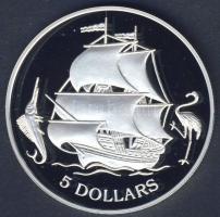 Bahama-szigetek 1993. 5$ Ag "Vitorlás hajó" T:PP Csak 20.000db!