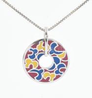 Ezüst(Ag) venezianer nyaklánc zománcozott medállal, jelzett, h: 44 cm, bruttó: 9,7 g