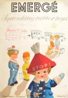cca 1960 Emerge squeaking rubber toys. Máté András jelzett plakája / Poster. Offszet. Paper, offset lithography. 85x60 cm