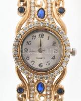 Aranyozott ezüst(Ag) ékszeróra, quartz, működik, jelzett, bruttó: 29,83 g