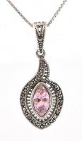 Ezüst(Ag) venezianer nyaklánc rózsaszín köves medállal, jelzett, h: 50 cm, bruttó: 4,6 g
