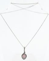 Ezüst(Ag) venezianer nyaklánc rózsaszín köves medállal, jelzett, h: 50 cm, bruttó: 4,6 g