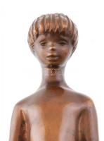 R. Kiss Lenke (1926 - ): Kislány. 1980 körül. Öntött, patinázott bronz, márvány talapzaton. Jelzett....